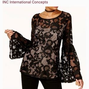 INC 2x lace with skin tone under tee attached slight stretch to the material